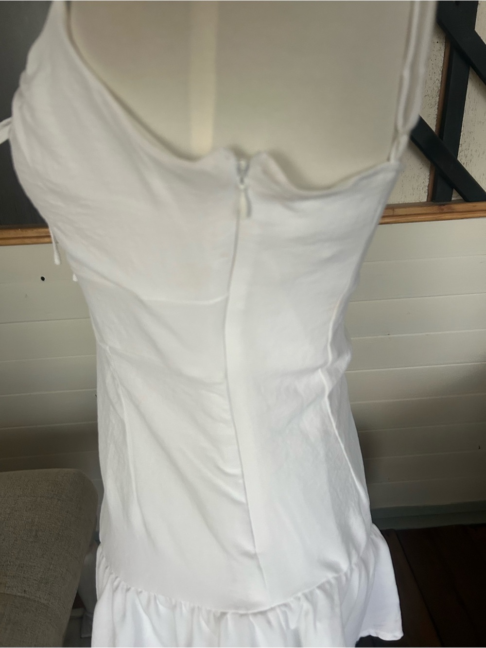 White Ruffle Hem Spaghetti Strap Mini Dress - Picture 3 of 5